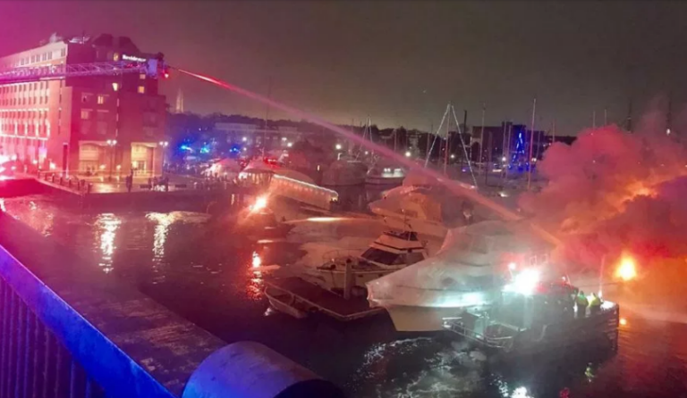 Three large boats damaged in fire at Boston area marina