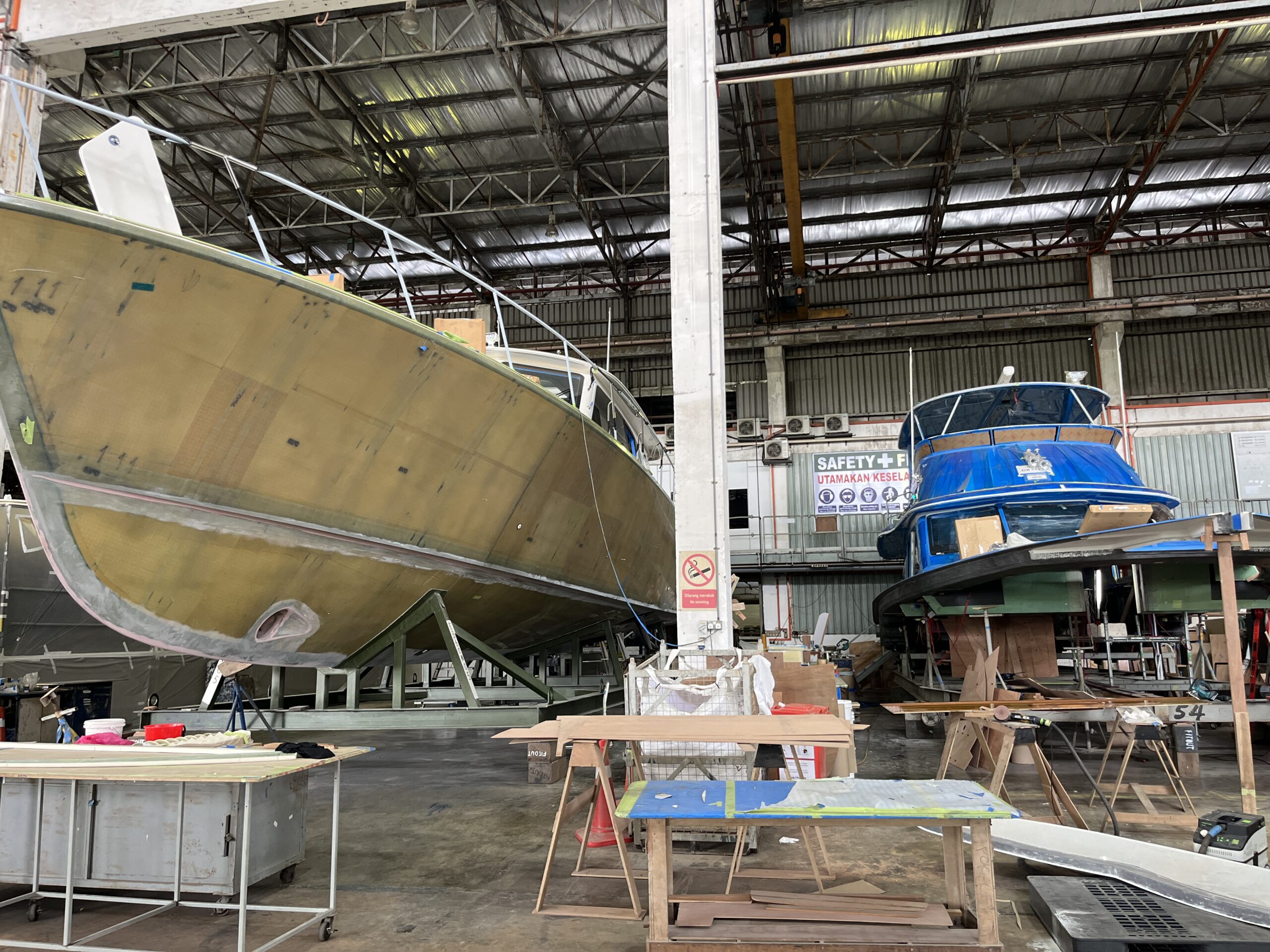 IMG_3069 The factory currently holds 45 presold Grand Banks and Palm Beach boats that are being built by a permanent staff of more than 1,000 skilled workers. PHOTO: CHRIS DIXON