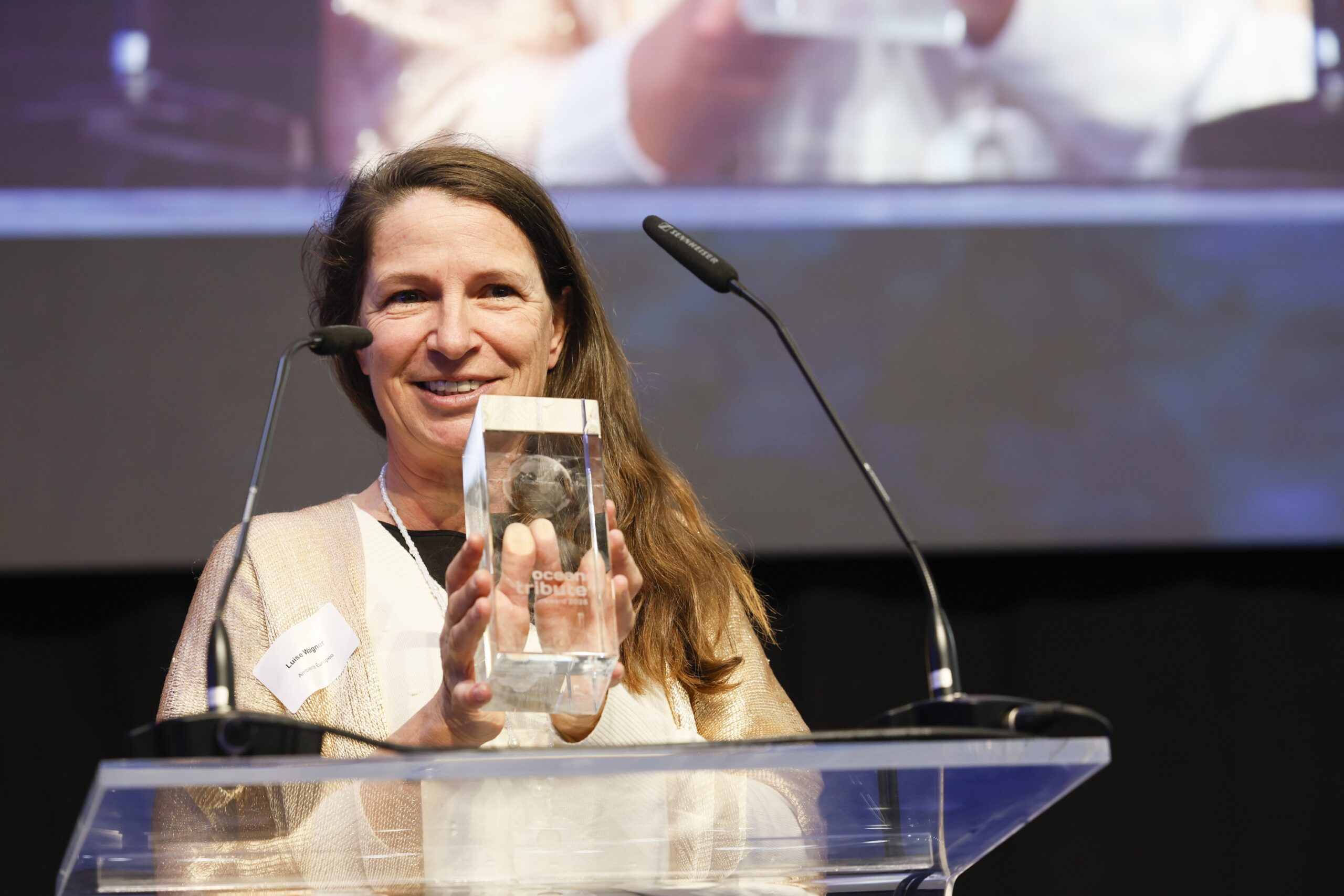 Luise Wagner, project manager at SeaLabs Ocean Citizen Science, received the 2025 Ocean Tribute Award. PHOTO COURTESY MESSE DÜSSELDORF/CTILLMAN
