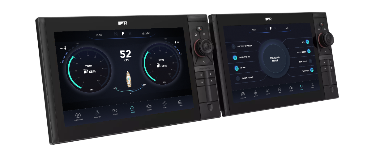 Raymarine Axiom 2 Pro displays showing Maretron’s MConnect NMEA 2000 server user interface. PHOTO COURTESY TELEDYNE