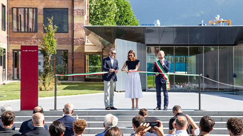 AZIMUT (From left) Azimut|Benetti CEO Marco Valle and chair Giovanna Vitelli, with the mayor of Avigliana, Andrea Archinà, at the new headquarters. PHOTO COURTESY AZIMUT