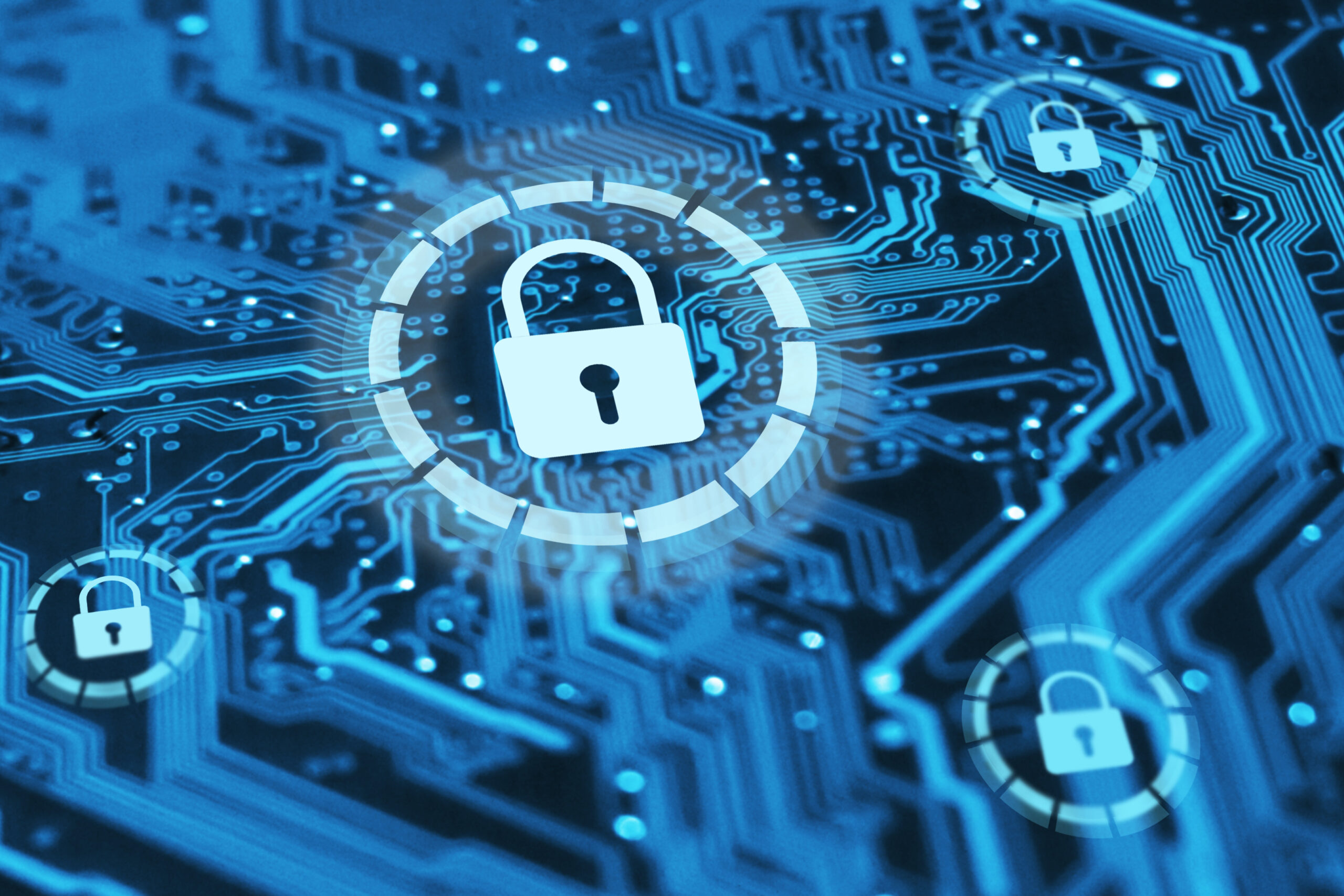 Cyber security and protection of private information and data concept. Locks on blue integrated circuit. Firewall from hacker attack. Most boaters are unaware of the potential cybersecurity issues that on-board connectivity can introduce. IMAGE: MICHAEL TRAITOV - STOCK.ADOBE.COM