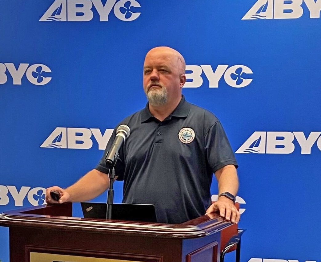1_ABYC Jeff Ludwig from the Coast Guard speaks during the Risk Mitigation Series. COURTESY ABYC