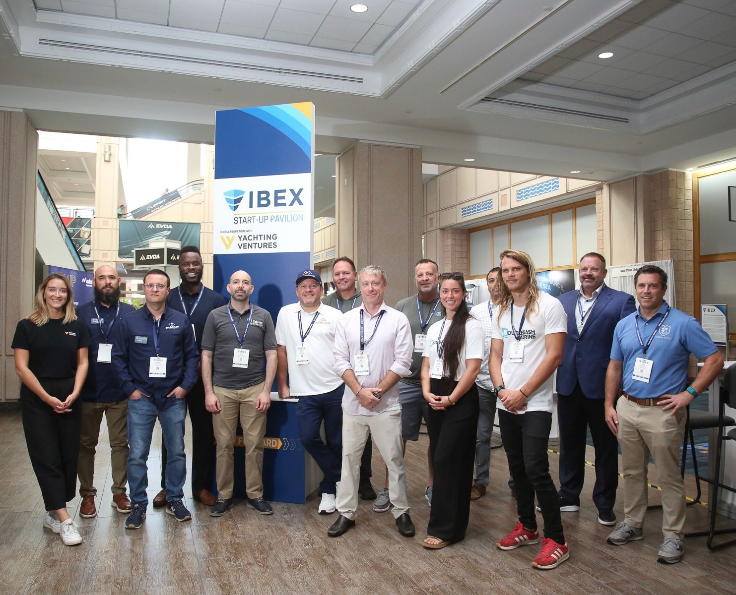 1_IBEX.STARTUP Yachting Ventures’ Gabbi Richardson (far left) and members of the 10 companies at the IBEX Start-Up Pavilion. PHOTO COURTESY IBEX