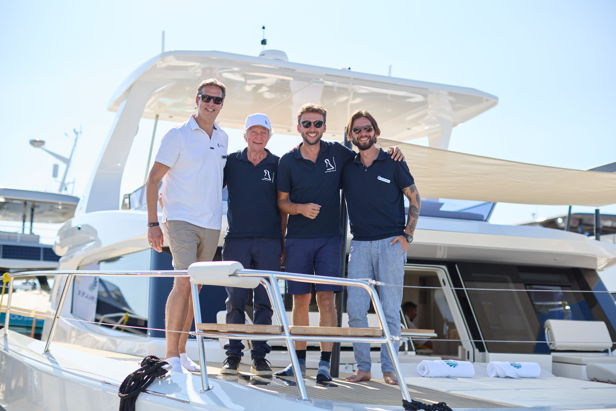 1_OMAYA (Left to right) Dennis de Roos (Omaya Yachts), Jurjen and Hylke Poorting (Natural Yachts) and Kaloyan Radulov (Omaya Yachts)