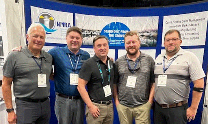 (From left) NMRA past president Mark Goodman and new officers Jack Groseclose (secretary), Mike Steiner (treasurer), Nick Gove (vice president) and Rob Guerrieri (president). PHOTO COURTESY NMRA