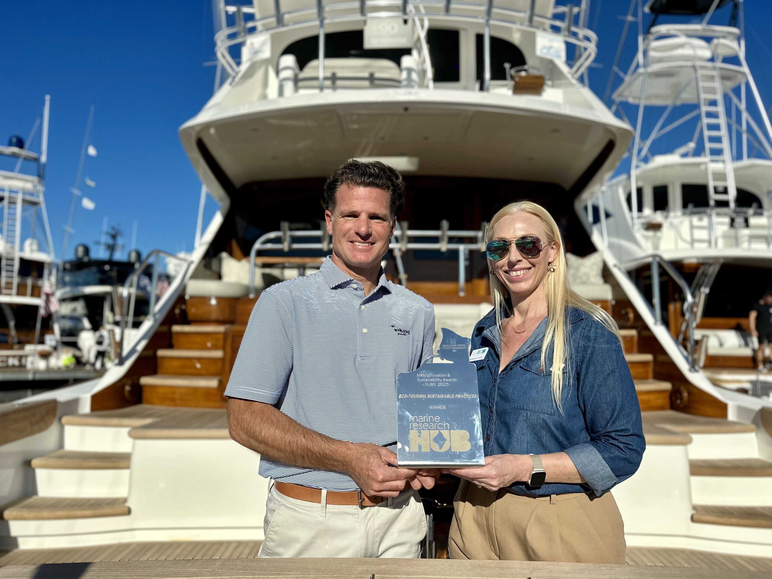 1_VIKING John DePersenaire, Viking director of public affairs and sustainability, and Katherine O’Fallon, executive director of the Marine Research Hub. PHOTO COURTESY VIKING