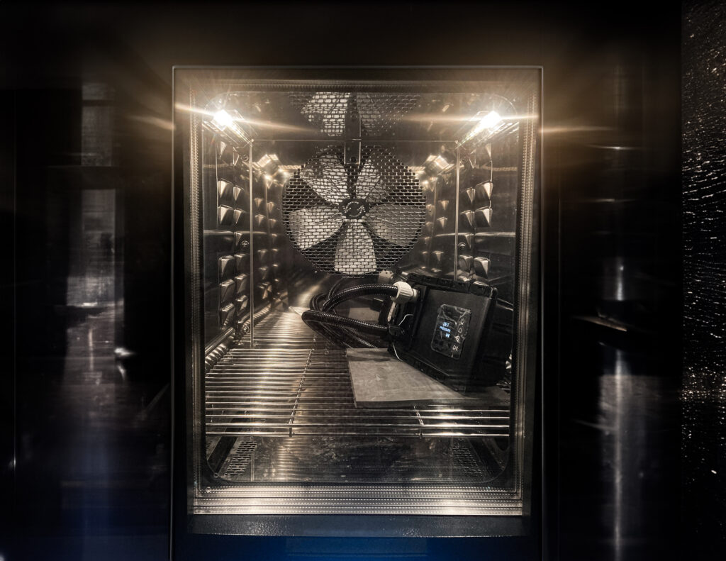 Testing is an important part of the business. Here, the Atmos Air Station is subjected to a heat chamber. PHOTO COURTESY SCANSTRUT