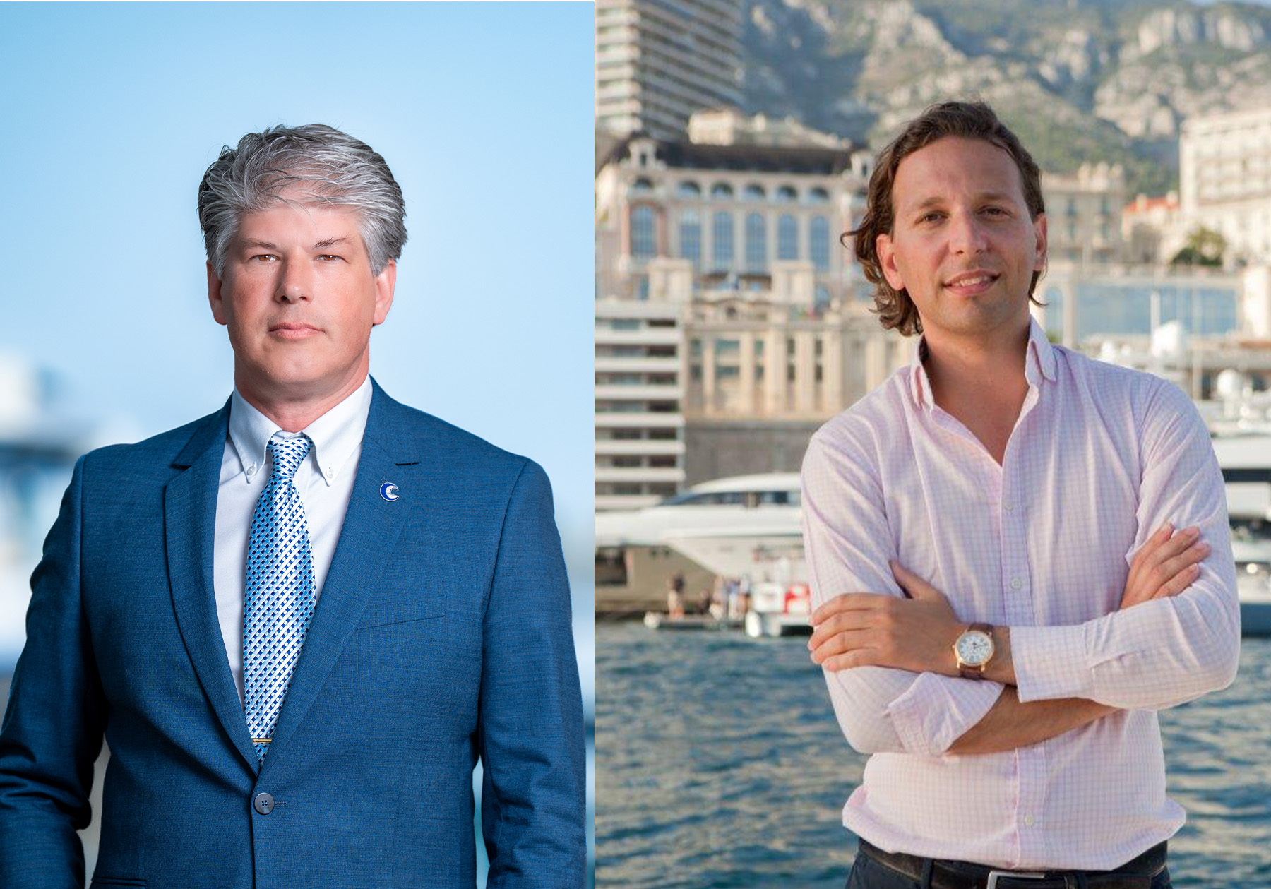Erwin Bamps, CEO of Gulf Craft, and Paris Baloumis, of Oceanco. PHOTO COURTESY ABC