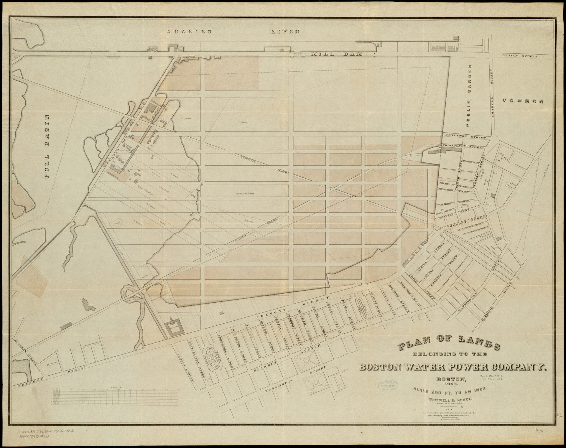 Whitwell &amp; Henck, Plan of lands belonging to the Boston Water Power Company (L. H. Bradford &amp; Co., ca. 1855). (Courtesy the Muriel G. and Norman B. Leventhal Family Foundation)