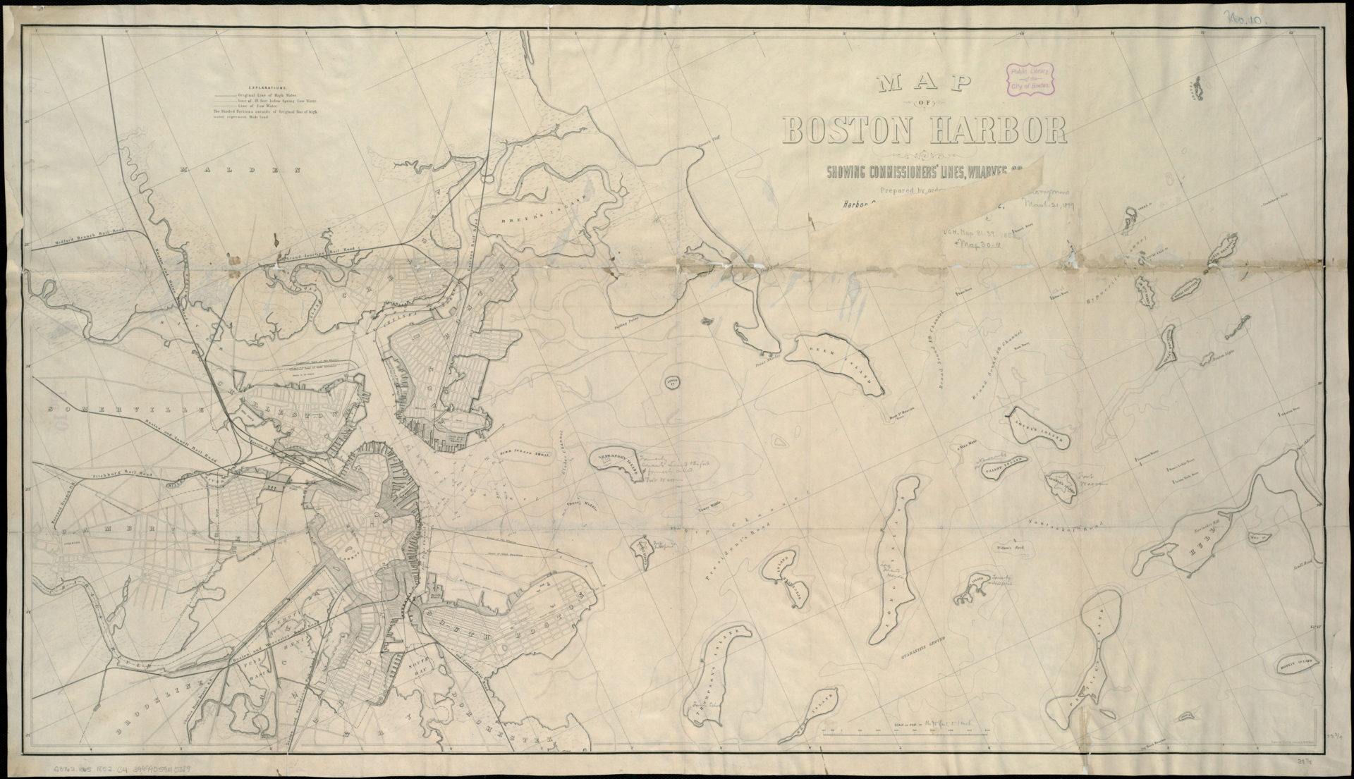 Caption: Joint Standing Committee on Boston Harbor, Map of Boston Harbor: showing commissioners’ lines, wharves &amp;c. (1852). (Courtesy the Muriel G. and Norman B. Leventhal Family Foundation)