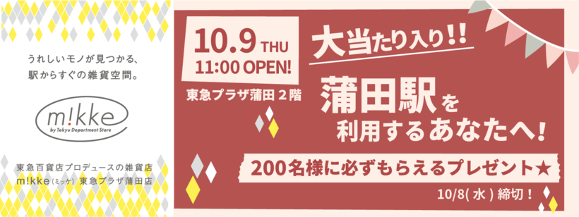 大当たり入り 蒲田駅を利用するあなたへ 東急プラザ蒲田リニューアルで 先着0名様に必ずもらえるプレゼント 10 8 水 締切
