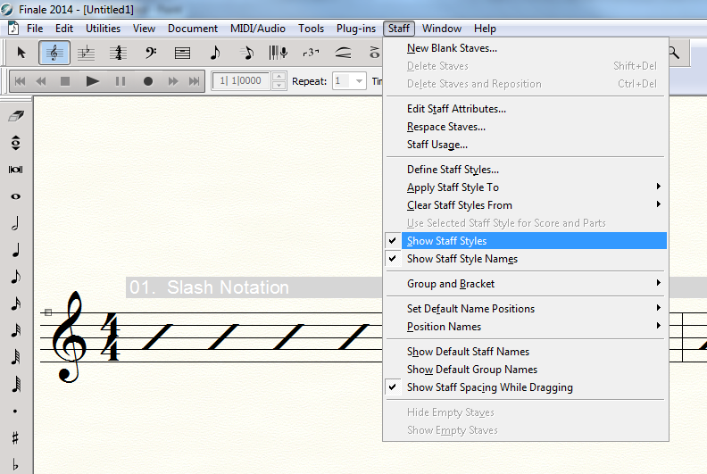Staff Styles in Finale