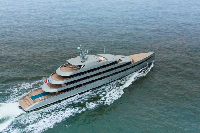 Feadship-Savannah-05 273-foot Feadship SAVANNAH, the world's largest hybrid superyacht, heads out for sea trials on the North Sea.