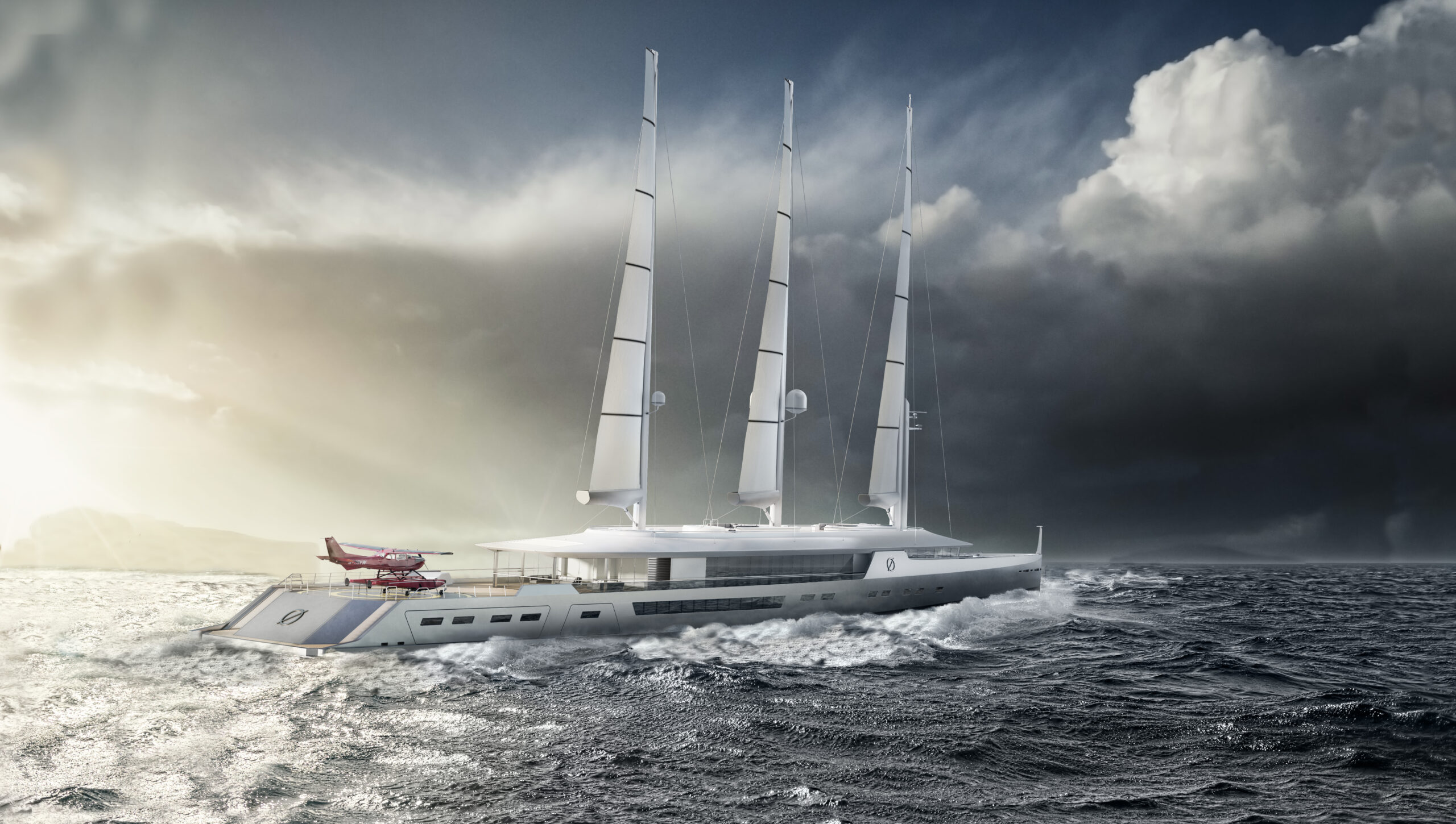 Norse is a 262-foot sail-assisted explorer concept by Oliver Stacey that draws on auxiliary wind power for passagemaking.