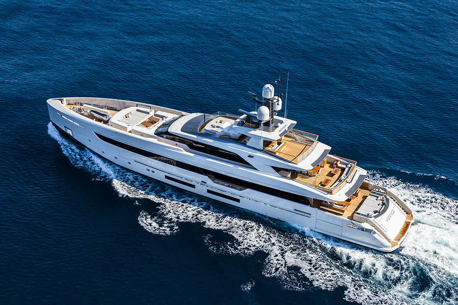 164-foot (49.9-meter) Tankoa M/Y VertigeDesigned by Francesco Paszkowski, Vertige, at just less than 500 gross tons, has accommodations for 12 in six staterooms plus a gym, home cinema, 23-foot tender garage, and forward space for two personal watercraft and a rescue tender. Sole-to-ceiling windows provide natural light in the interior. Foldout hydraulic terraces are part of the owner’s suite and the aft deck guest area. The modern interior design is by Margherita Casprini in collaboration with Paszkowski. tankoa.it