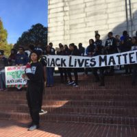 Na’ilah Nasir of the Black Student Union protests for safe spaces on UC Berkeley’s campus.