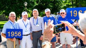 Alumni make their way through campus during the annual Reunion Parade on Reunion Weekend at Hamilton College 