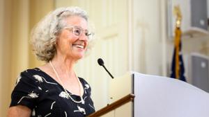 Annie Halvorsen K&rsquo;76, P&rsquo;09 reads the Kirkland Class of 1976 Half-Century Annalist Letter.