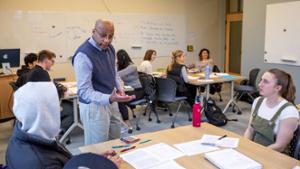 Eugene M. Tobin Distinguished Professor of Philosophy and Africana Studies Todd Franklin teaches Introduction to Existentialism 
