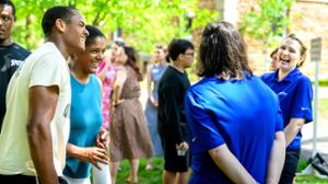 Ace Etienne &rsquo;30 and his mom, Shauna, mingle with faculty and staff.