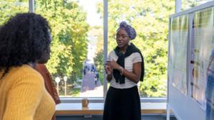 Students from the Levitt Center presented their research posters during Family Weekend.