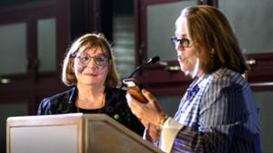 Lori Reidel K &rsquo;77 is presented the Jeff Little &rsquo;71 Volunteer of the Year Award