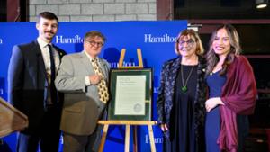 Lori Richard Reidel K&rsquo;77 receives her 2026 Volunteer of the Year Award at Homecoming 2026.