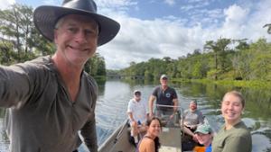 From left, Ryan Means (Coastal Plains Institute), Roger Portell (Florida Museum of Natural History), Rocio Rodriguez '28, G. Harley Means (Florida Geological Survey) Kristopher Kusnerik (Hamilton), Paige Wielgus '28 and Lexi Groff '29.