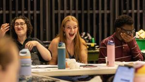 The cast of the fall theatre production, Cabaret, reacts during the table read.
