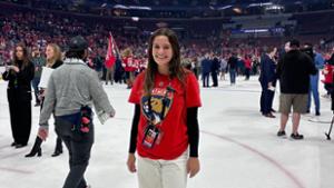 Sofia Santana &rsquo;26 on ice after the Florida Panthers captured their first Stanley Cup.