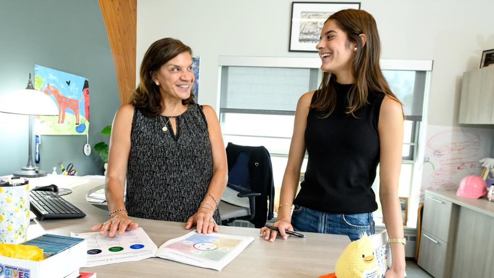Sydney Stern ’28 (right) works with President & CEO Alicia Dicks during her internship at the Community Foundation of Herkimer and Oneida Counties.
