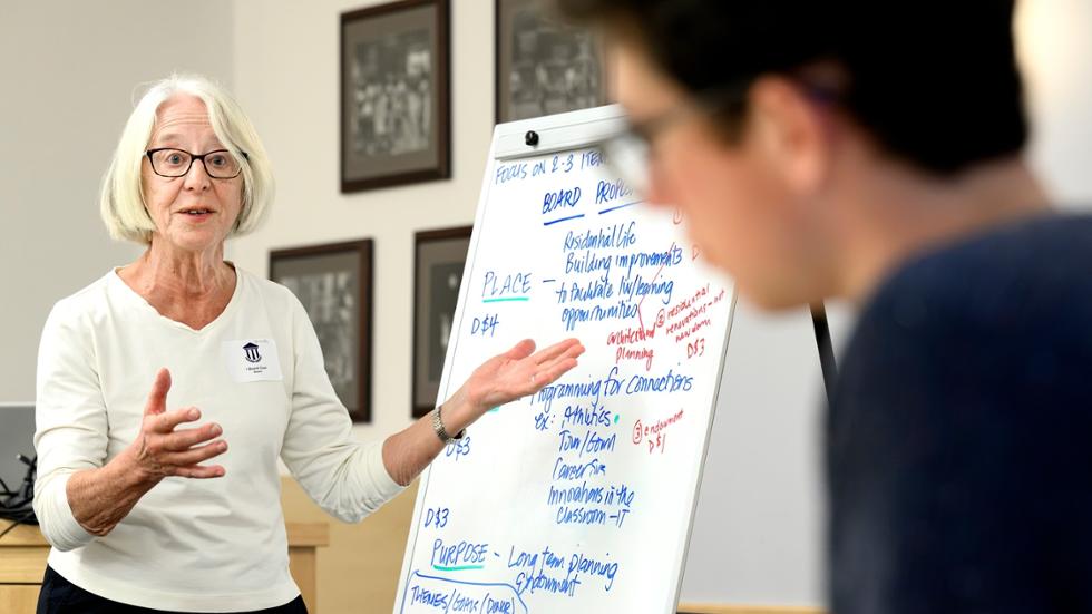 Participants in “The College President’s Game: Who Gets the Money?” during Homecoming Weekend.