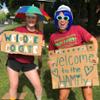Julia Martin &rsquo;21, right, welcomes students to campus during Orientation 2019