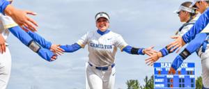 Sofia Santana &rsquo;26 with her Hamilton softball teammates.