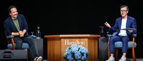 Lin-Manuel Miranda, creator and star of the Broadway hit musical <em>Hamilton</em>, speaks at Hamilton College.