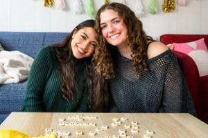 Forever friends Rudin (left) and Olivia Strigh, who&rsquo;ve lived together as first-year students and as seniors in Babbitt.
