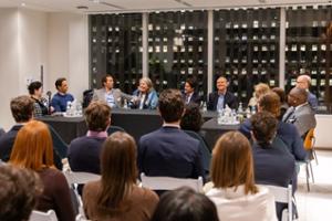 The full panel at the Connecting Over Careers event.