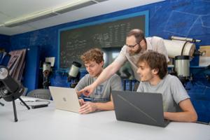 John Fitzgerald &rsquo;27, Associate Professor of Instruction for Physics Adam Lark, and Marcus Raabe &rsquo;27