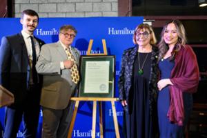 Lori Richard Reidel K&rsquo;77 receives her 2026 Volunteer of the Year Award at Homecoming 2026.