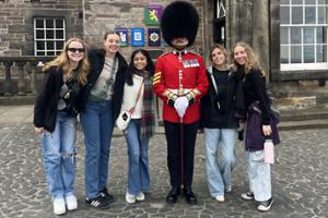 London - students with British Guard