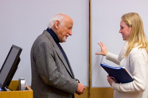 student talking to professor