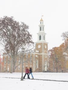 The Chapel in the first snowfall of the fall &rsquo;25 semester. Photo: Zack Stanek