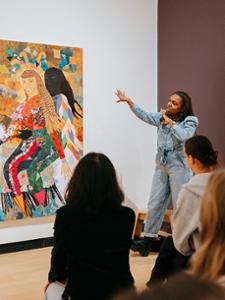 Artist Jamea Richmond-Edwards teaching class in gallery 