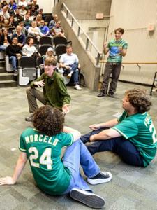 The Yodapez Improv group performs for a full house in Bradford Auditorium.