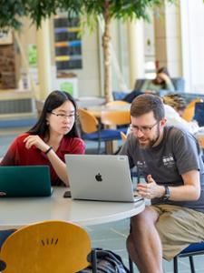 students and faculty in the Taylor Science Center Wellin Atrium