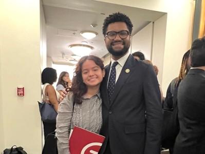 Jasmine Bonilla '28 with Rep. Maxwell Frost (FL-10) at the Longworth Office Building in Washington, D.C. 