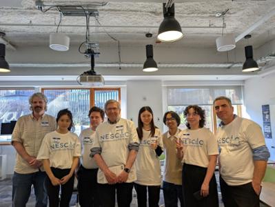  From left, Forrest Warner (LITS), Ting Mei ’26, Seth Moore ’27, alumnus Blake Darcy ‘78, Jinyi (Ginny) Zheng ’29, Panharith (Pan) Pov ’27, Soren Lera ’27, and Douglas Higgins (LITS).