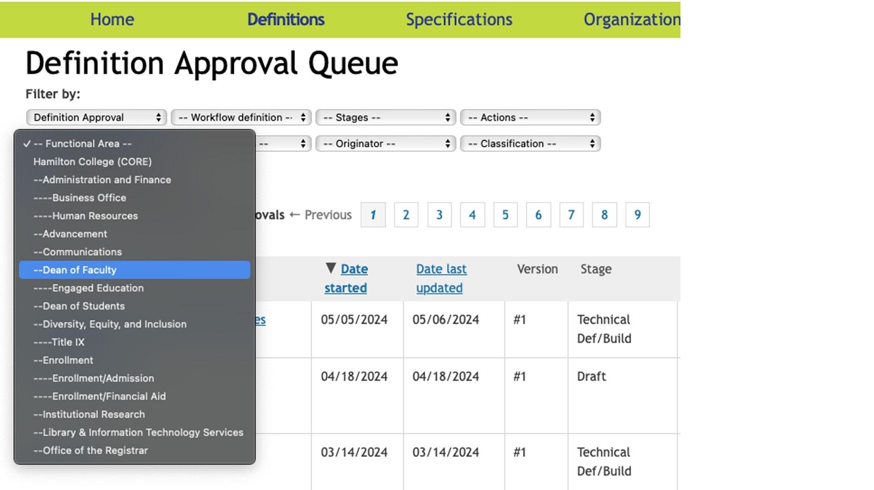 Data Catalog Definition Queue Functional Area