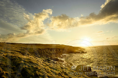 spectacular sunset on rocky sea shore